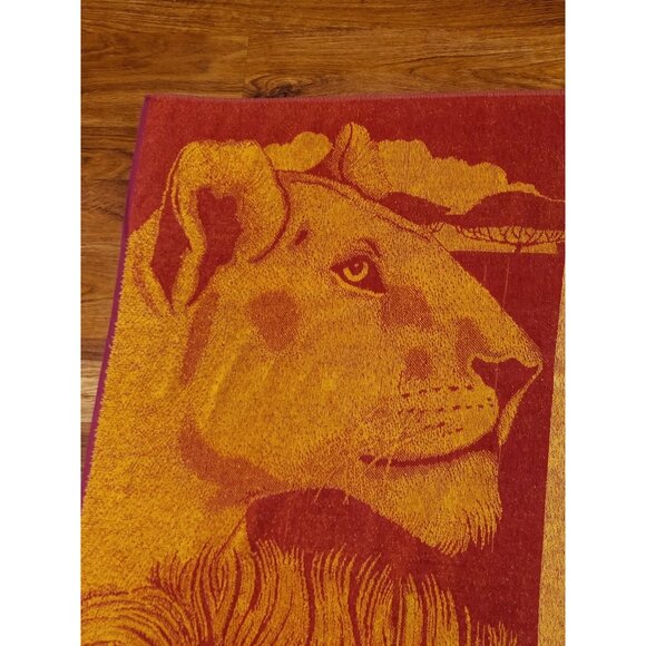 Vintage J Franco Lion Lioness Beach Towel Orange Red - Picture 3 of 6